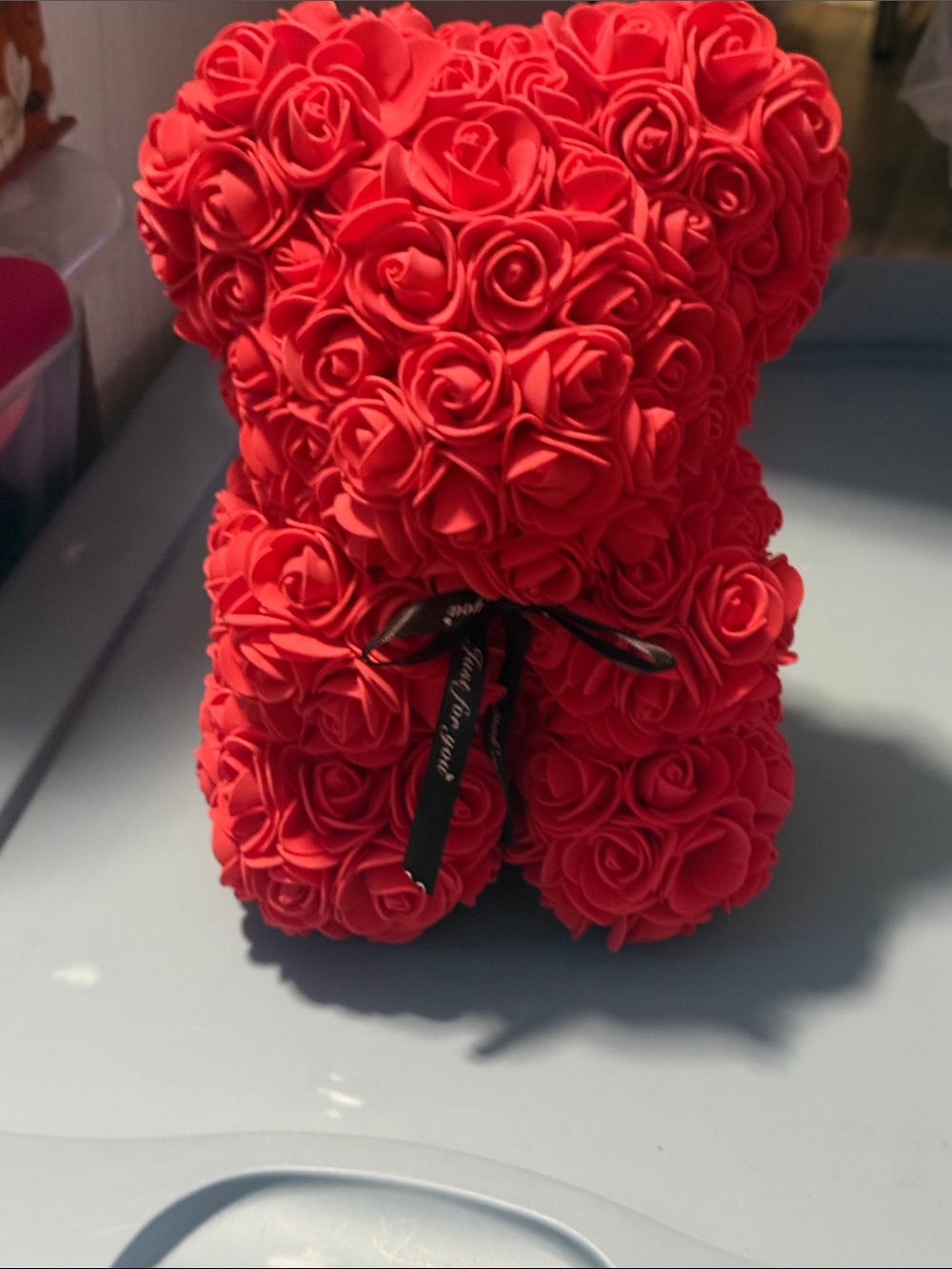 Romantic Red Rose Bear with Ribbon Accent